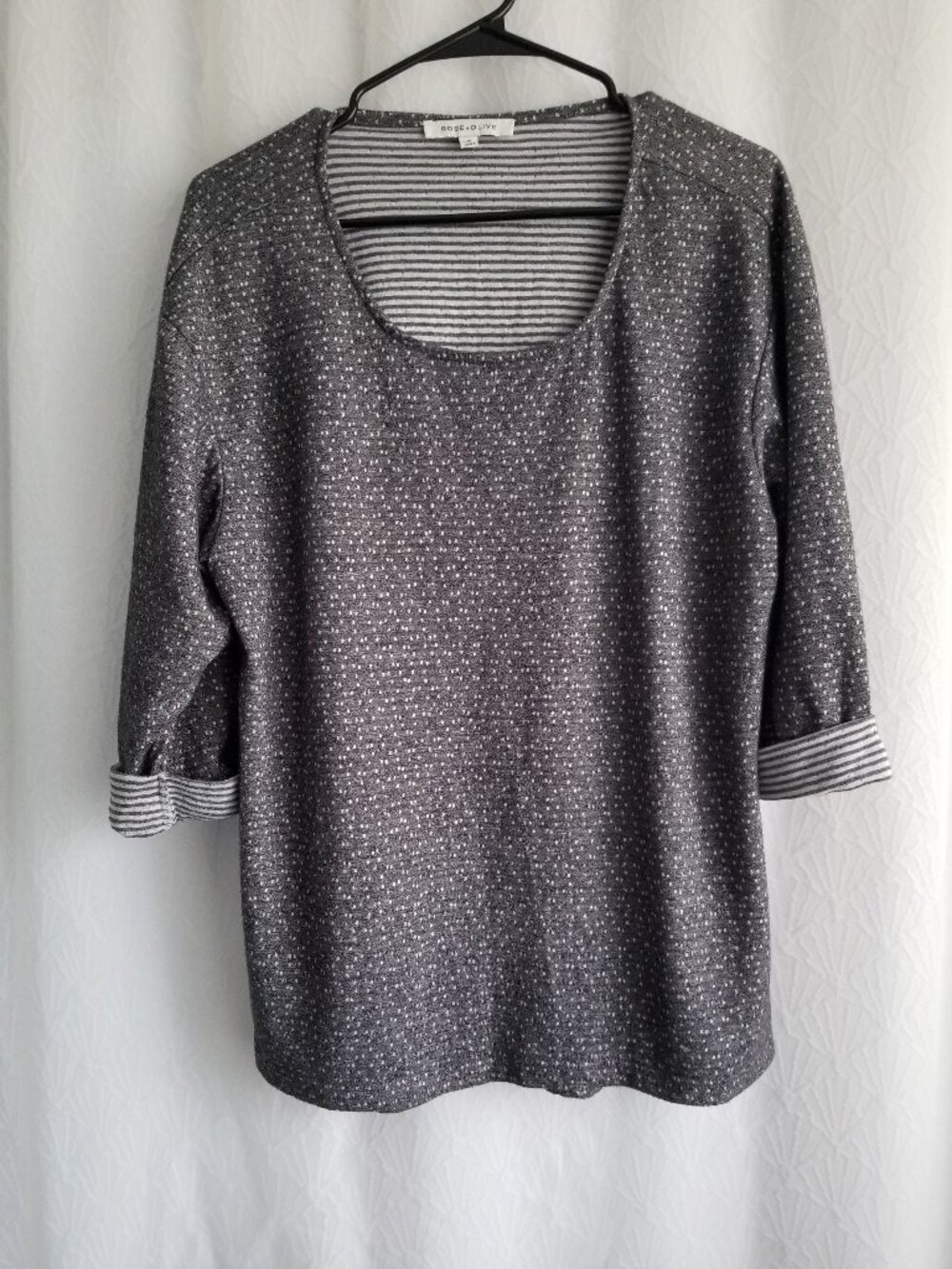 Rose & Olive Gray White Textured Knit Blouse 3/4 Sleeves 1X